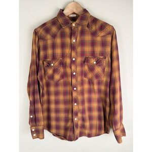 Vintage FOSSIL 54 Vintage Fit Plaid Western Snap Button Cotton Shirt Small